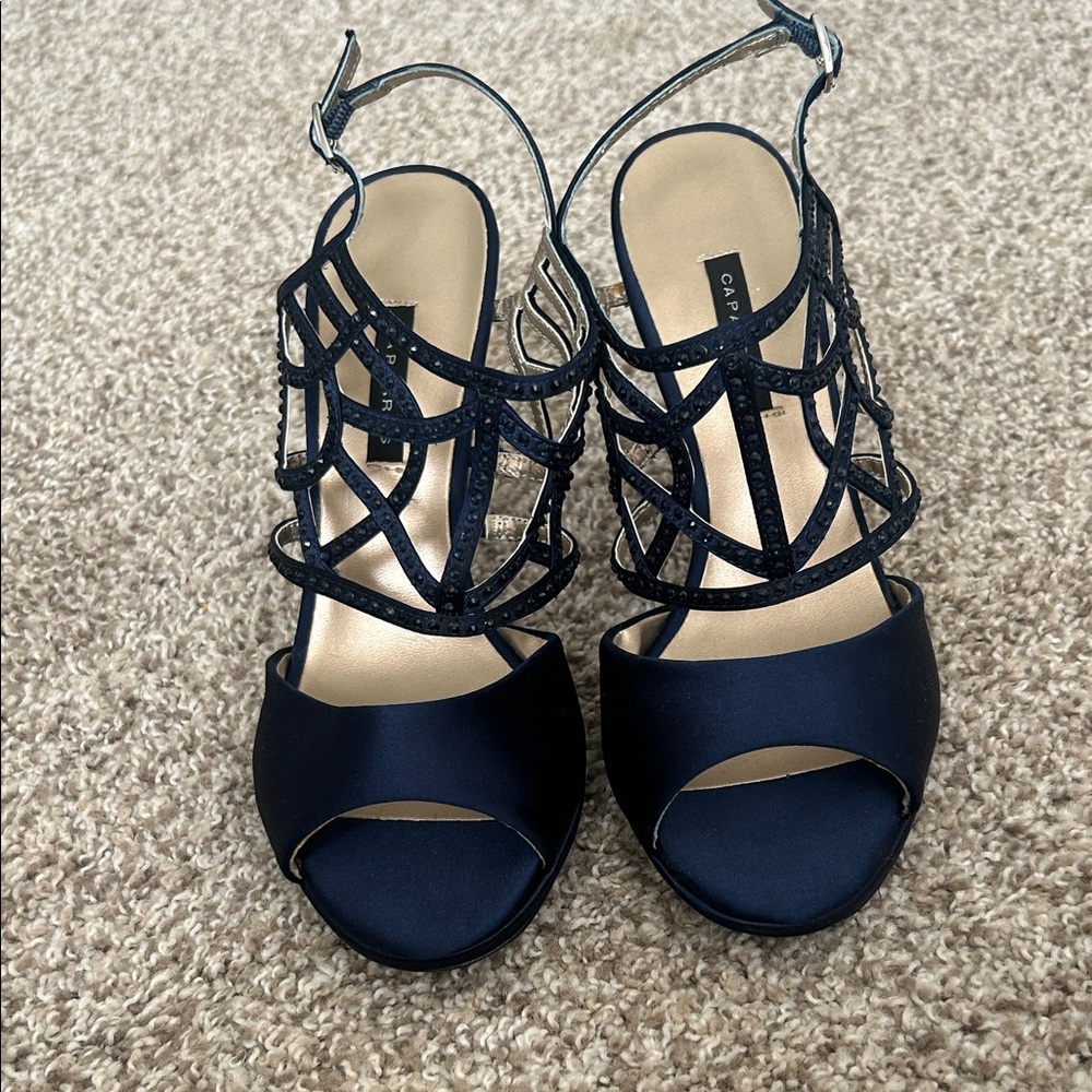Caparros Navy Strappy Rhinestone Women's Sandals 8.5
